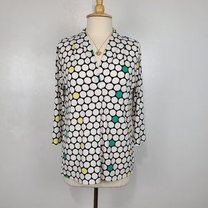 Worthington Split Neck Stretchy Circle Polka Dot Pullover Top, Size L
